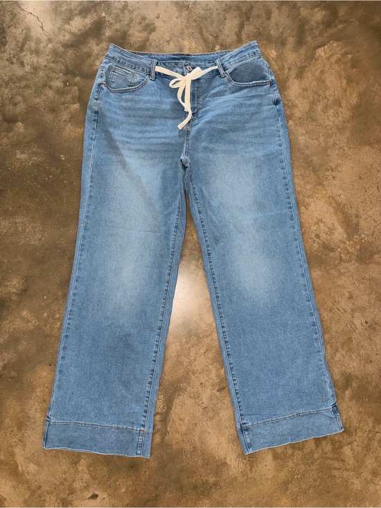 Sidefeel Denim - Sidefeel NWOT Size 16 Wide Leg Jeans Light Wash Cuffed Hem Drawstring